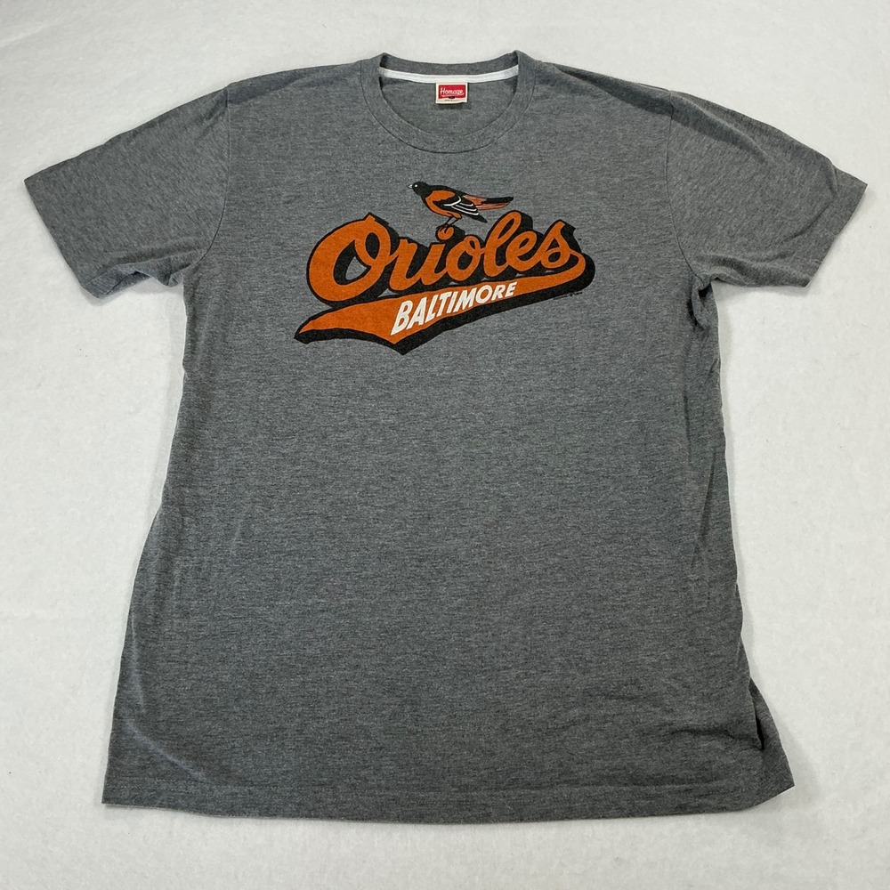 Homage Baltimore Orioles Gray Graphic T-Shirt Mens L MLB Baseball Made in USA